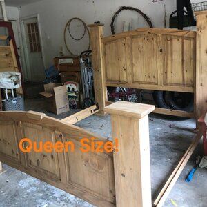 Beautiful, Natural Artisan made 💯 wooden queen. Size bed